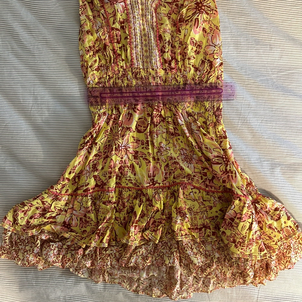 Poupette St. Barth Yellow and Pink Floral Mini Dress - Picture 3 of 5